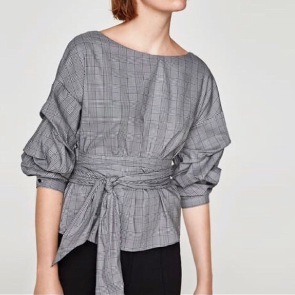 Zara Plaid, Tie Waist Shirt
